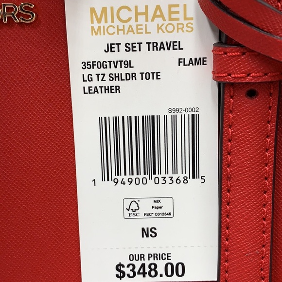 MICHAEL KORS JET SET TRAVEL LARGE TOP ZIP SHOULDER TOTE FLAME COLOR - Picture 14 of 14